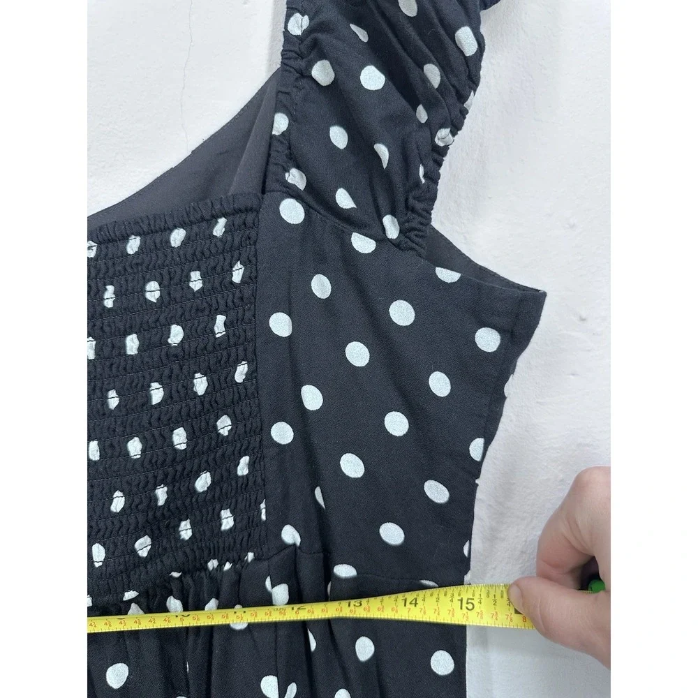 Coquette Puff Sleeve MEDIUM Black White Polka Dot 40s Style Midi Sun‎ Dress